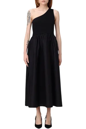 Twin-Set Kleedjes, Dames, Zwart, XL, Elegante Midi Jurk met Kant