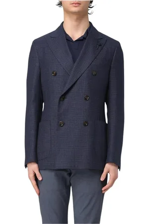 LARDINI Jassen, Heren, Blauw, M, Wol, Blauwe Double-Breasted Blazer Zakken