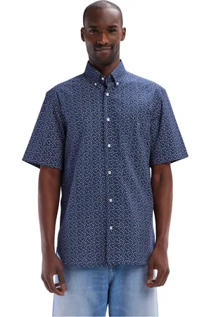Eden Park Overhemden, Heren, Blauw, XL, Katoen, Katoenen popeline overhemd met korte mouwen