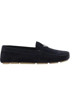 Prada Schoenen, Heren, Blauw, 39 EU, Suède, Suède loafers met iconisch detail