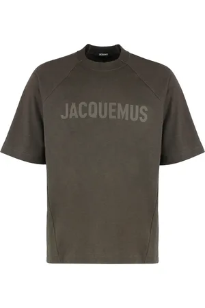 Jacquemus Tops, Heren, Bruin, L, Katoen, Katoenen Crew-neck T-shirt, Geribbelde Kraag
