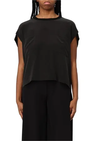 Kaos Tops, Dames, Zwart, S, Zwarte Zijden Top met Zakken