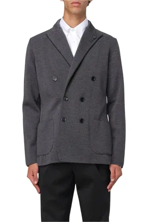 LARDINI Jassen, Heren, Zwart, L, Wol, Houtskool Double-Breasted Wollen Blazer