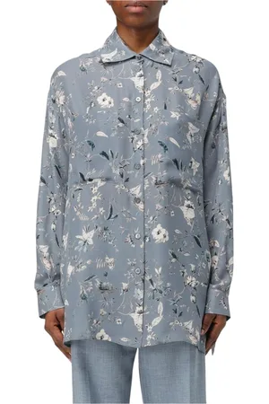 ELEVENTY Blouses & Shirts, Dames, Grijs, L, Elegante Bloemen Zijden Shirt