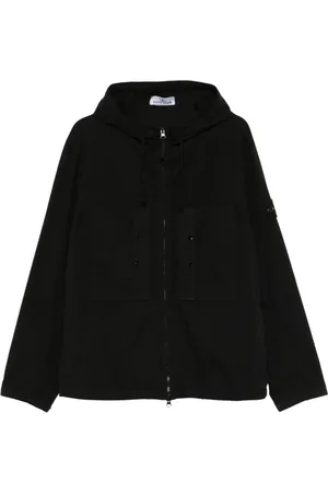 Stone Island Jassen, Heren, Zwart, L, Katoen, Zwarte Katoenen Hoodie Jas