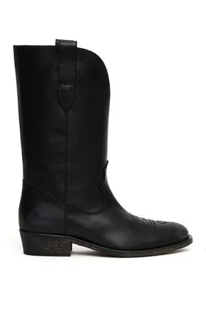 Via Roma Schoenen, Dames, Zwart, 38 1/2 EU, Zwarte leren cowboy laars