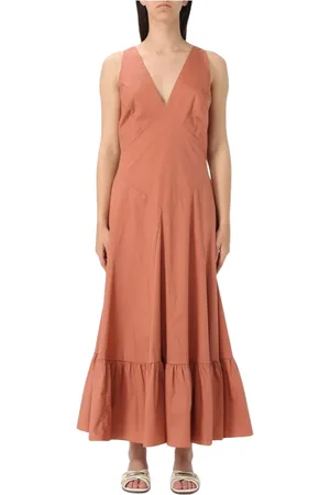 Twin-Set Kleedjes, Dames, Rood, M, Katoen, Elegante Poplin Maxi Jurk