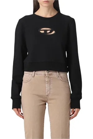 Diesel Sweatshirts & Hoodies, Dames, Zwart, M, Katoen, Zwarte Cropped Pullover Sweater