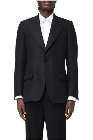LARDINI Jassen, Heren, Zwart, XL, Leer, Zwarte Getailleerde Blazer