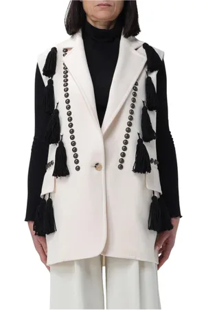 Max Mara Jassen, Dames, Wit, S, Wol, Witte Wollen Vest met Kwastjes