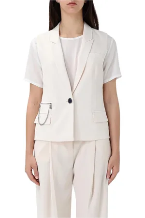Armani Exchange Jassen, Dames, Wit, S, Elegante Zwarte Waistcoat met Kettingdetail