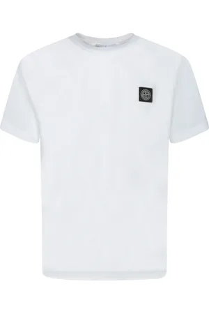Stone Island Tops, Heren, Wit, XL, Katoen, Iconisch Logo T-shirt Crew Neck