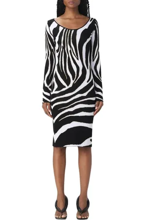 Roberto Cavalli Kleedjes, Dames, Zwart, S, Zebra Print Midi Jurk
