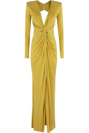 Elisabetta Franchi Kleedjes, Dames, Geel, XL, Polyester, Elegante Jurk voor Speciale Gelegenheden