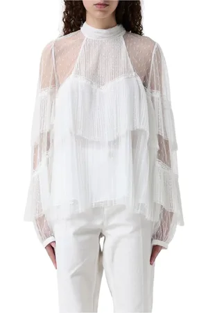 Twin-Set Blouses & Shirts, Dames, Wit, S, Ruffle High Neck Blouse