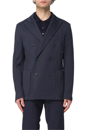 Paolo Pecora Jassen, Heren, Blauw, L, Katoen, Blauwe Double Breasted Blazer Zakken
