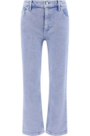 Tory Burch Jeans, Dames, Blauw, W28, Katoen, Boot-Cut Jeans met Geborduurd Logo