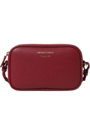 Emporio Armani Tassen, Dames, Rood, ONE Size, Leer, Wijn Leren Crossbody Tas