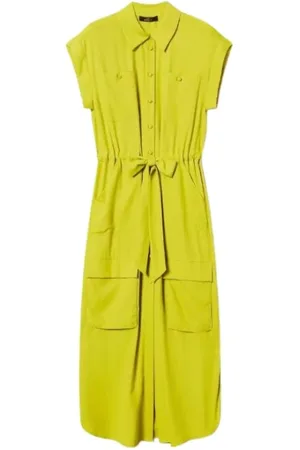 Twin-Set Kleedjes, Dames, Geel, S, Polyester, Lange chemisierjurk in crêpe