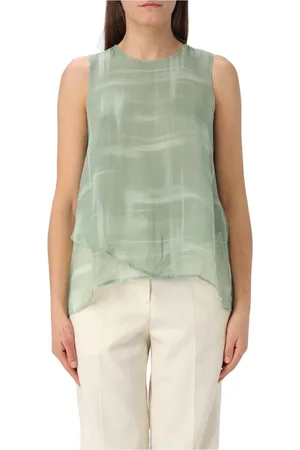 Armani Exchange Tops, Dames, Groen, XS, Groene Abstracte Print Zijden Blouse