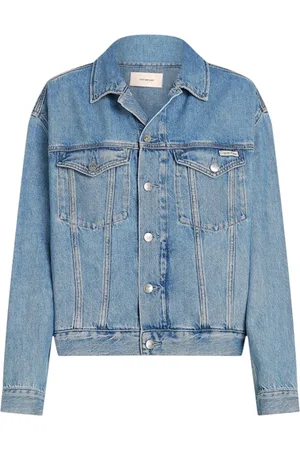 Calvin Klein Jassen, Dames, Blauw, S, Denim, Denim Patchwork Jack met knoopsluiting