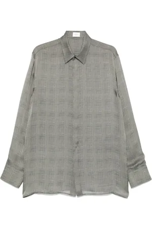 Saint Laurent Overhemden, Heren, Grijs, M, Doorschijnende knoop-down shirt in grijs