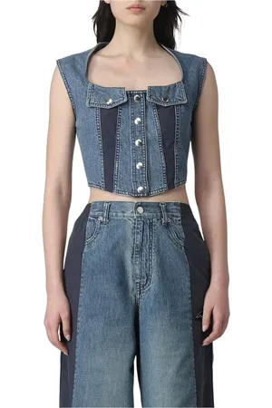 AMBUSH Tops, Dames, Blauw, S, Denim, Blauwe Denim Knoop Top