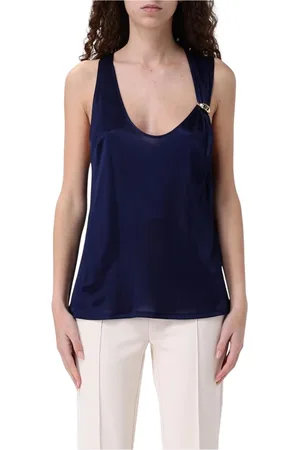Elisabetta Franchi Tops, Dames, Blauw, S, Witte Zijden Twist Tanktop