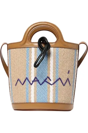 Marni Tassen, Dames, Veelkleurig, ONE Size, Leer, Bruine Gestreepte Canvas Emmertas