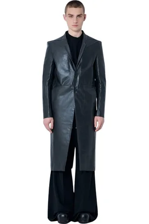 Rick Owens Mantels, Heren, Zwart, M, Leer, Op maat gemaakte leren jas