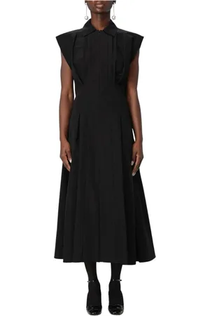 Serafini Kleedjes, Dames, Zwart, S, Zwarte Poplin Midi Jurk
