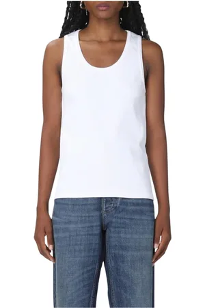 Bottega Veneta Tops, Dames, Wit, M, Katoen, Geribbelde Katoenen Tanktop
