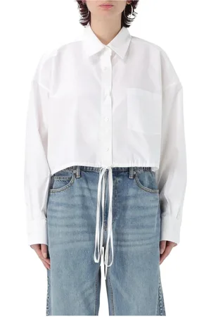 Alexander Wang Blouses & Shirts, Dames, Wit, S, Witte Poplin Shirt met Cinched Taille