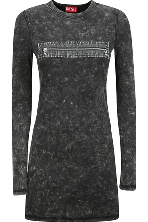 Diesel Kleedjes, Dames, Zwart, L, Denim, Denim Rits Mini Jurk Cut-Out