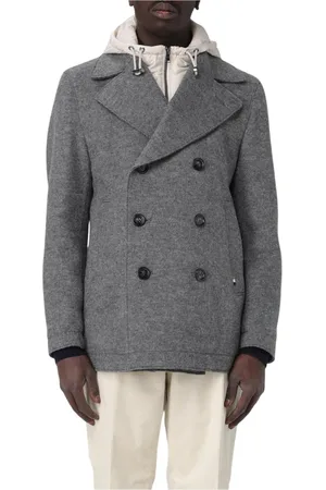HUGO BOSS Mantels, Heren, Grijs, M, Wol, Elegante Wol Peacoat voor Mannen