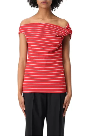 Msgm Blouses & Shirts, Dames, Rood, S, Rode Gestreepte Off-the-Shoulder Top