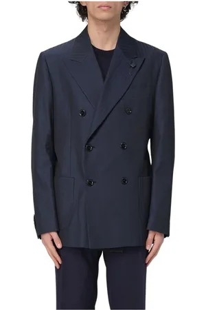 LARDINI Jassen, Heren, Blauw, M, Wol, Blauwe Wollen Jas voor Mannen