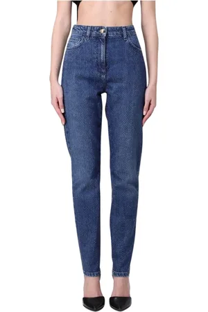 Elisabetta Franchi Jeans, Dames, Blauw, W29, Studded Straight Leg Jeans
