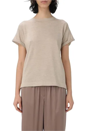 Brunello Cucinelli Tops, Dames, , L, Kasjmier, Kasjmier Crew Neck Top in Zand