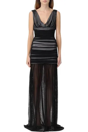 Norma Kamali Kleedjes, Dames, Zwart, M, Elegante Zwarte Mesh Maxi Jurk
