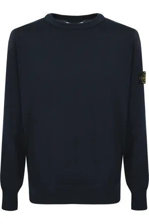 Stone Island Truien, Heren, Blauw, S, Katoen, Blauwe Katoenen Trui met Ronde Hals