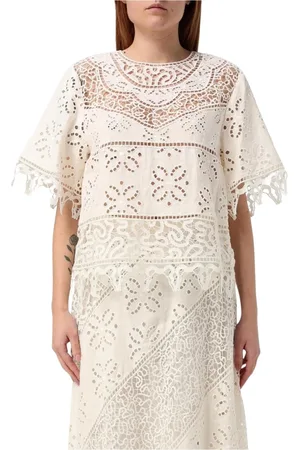 ULLA JOHNSON Blouses & Shirts, Dames, Wit, 2Xs, Linnen, Witte Eyelet Linnen Top