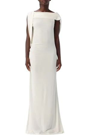 Alberta Ferretti Kleedjes, Dames, Wit, S, Elegante Witte Gedrapeerde Maxi Jurk