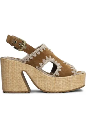 Mou Schoenen, Dames, Bruin, 37 EU, Suède, Raffia Platform met Backstrap
