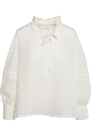 Hest Hést, Blouses & Shirts, Dames, Wit, L, Linnen, Witte Linnen Blouse Elegante V-Hals