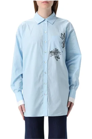 Twin-Set Blouses & Shirts, Dames, Blauw, M, Katoen, Blauw Geborduurd Shirt voor Vrouwen