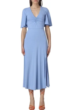 Patrizia Pepe Kleedjes, Dames, Blauw, S, Elegante V-hals Midi Jurk
