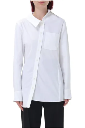 Jacquemus Blouses & Shirts, Dames, Wit, M, Katoen, Witte Poplin Shirt Asymmetrische Zoom