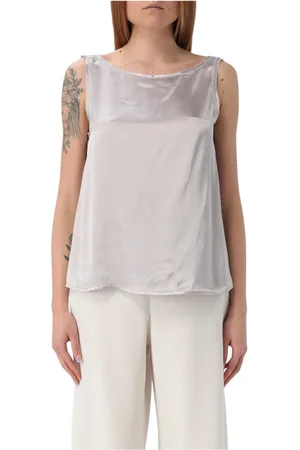 Maliparmi Tops, Dames, Grijs, XL, Grijze Zijden Boothals Top