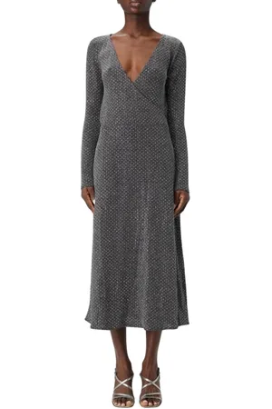 Karl Lagerfeld Kleedjes, Dames, Zwart, S, Metallic Dot Print Midi Wrap Jurk